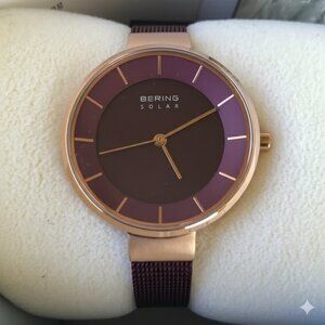 Bering Solar Men's Watch - Rose Gold and Burgundy